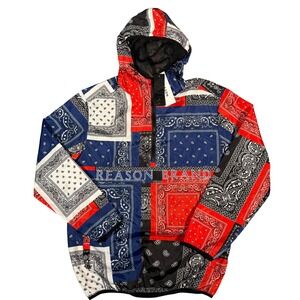 Reason Brand Mens Windbreaker Jacket L Multi Bandana Paisley Patchwork H22-73